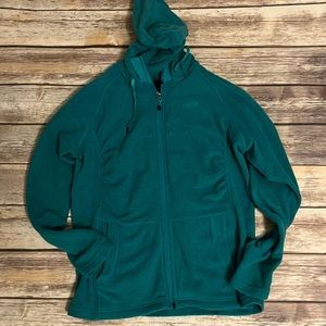 North face turquoise green fleece zip. Size large